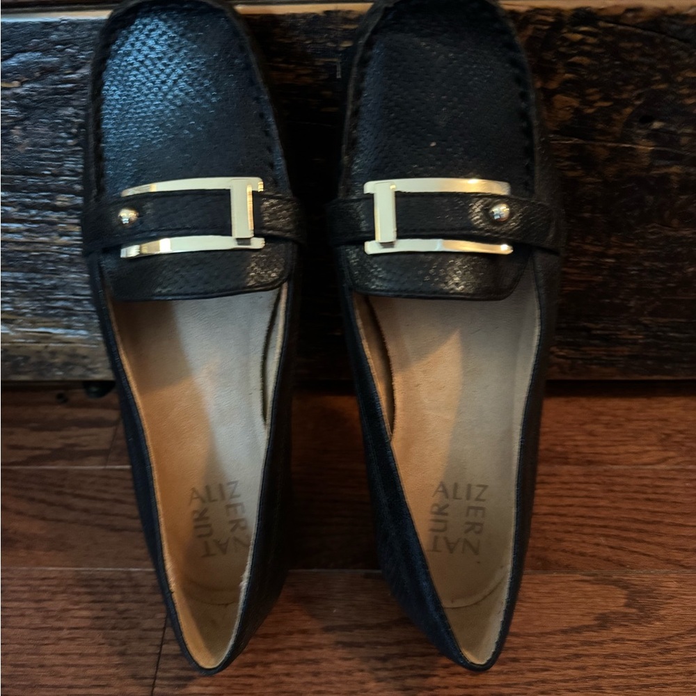 Naturalizer Black Loafers with Gold Accent